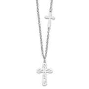 Sterling Silver Rhodium-Plated 2-Cross W/1 In Ext Necklace