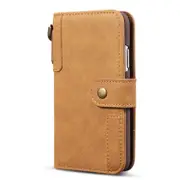 For Iphone X Retro Cowhide Texture Horizontal Flip Case With Card Slots and Wallet and Holder and Lanyard and Hand Strap(Brown)