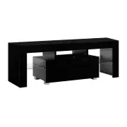 TV Cabinet Entertainment Unit Stand RGB LED Gloss Furniture 130cm Black