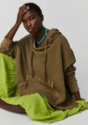 free people one gannet hoodie waffle knit olive green L