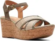 Clarks Womens Elleri Plum Wedge Sandal Olive Leather 26171441