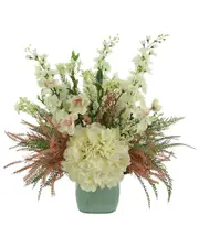 Creative Displays White Delphinium & Hydrangea Florals Arranged in Ceramic Vase