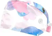 [WOSHJIUK] Working Hat 2 Pack Scrub Caps for Women,Watercolor Japanese Flowers Leaves,Tie Back Cap Adjustable Scrub Hat