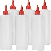6-pack Plastic Squeeze Bottles for Sauces - 16oz Condiment Squeeze Bottles for Liquids - BPA Free Squirt Bottle with Twist Cap - Ketchup, Syrup, Oil, Dressings, Honey & Arts and Crafts