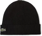 [Lacoste] Men's Ribbed Embroidered Logo Beanie, Black