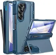 [Caka] for Samsung Galaxy Z Fold 6 Case [Thinner S Pen Holder] [Invisible Kicktand] [Hinge Protection] [Screen Protector] Full Body Hard Shockproof Phone Cover with Anti-Slip Textured for Fold6 - Blue