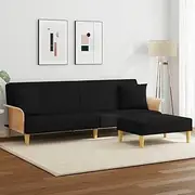 [vidaXL] 2-Seater Sofa Bed with Footstool & Pillows/Black Velvet Convertible Couch for Living Room/Lounge/Bedroom