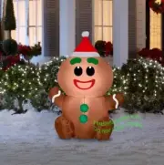 3.5' Christmas Self-Inflatable LED Gingerbread Man Sitting Wearing Santa Hat