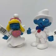 Smurf Vtg Bride & Groom Smurfs Wedding / Anniversary Cake Topper 20412 & 20413