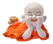 Traditional Monk Laughing Buddha Statue Color Orange & white for Home Decor