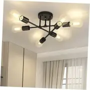 Modern Semi Flush Mount Ceiling Light Sputnik Chandelier for 6-Lights Black
