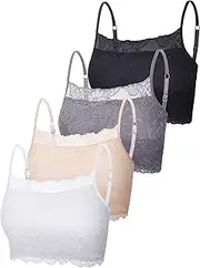 [Geyoga] 4 Pieces Women's Lace Bralette Cami Lace Half Camisole Stretchy Non Padded Bandeau Tube Top Bra for Women Girls