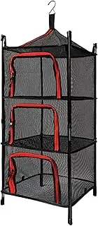 [Generic] Camping Dry Net 4-Layer Foldable Drying Rack with Carry Bag Multifunctional Mesh Storage Basket for s Camping Picnic Red
