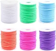 6 Rolls Hollow Pipe Rubber Cords Silicone Tube Cords Tubing Knitting Barber Cord Plastic Lacing Cord Elastic String Lanyard Weaving String for Bracelets Keychains Crafts