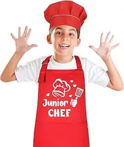 [XLSXEXCL] Kids Apron and Chef Hat Set, “Junior Chef” Apron Adjustable Child Apron Chef in Training Funny Apron