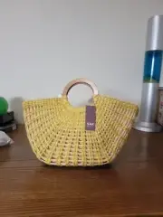 Beautiful The Sak Yellow Wicker Woven Basket Fan Bag Boho Bohemian