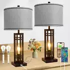 Farmhouse Table Lamps for Living Room - 27" Tall Table Lamps Set of 2 with USB C
