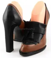 RACHEL ROY JACQUELINE Natural Black Leather Designer Heels Loafer Pumps 10