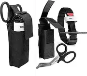 One Hand Tourniquet Combat Application First Aid + Trauma Shears + Molle Pouch - Ideal for First Responder, EMT, Paramedics, Soldiers, Police and Many More
