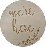 Newborn Baby Milestone Wooden Announcement Card Disc for Photo Props Hello World Milestone Cards Discs (We're Here)