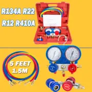 AC Manifold Gauge Set for R134a R12 R22 W/ Hoses Couplers Adapter Can Tap Kit AU