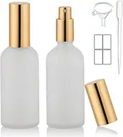 SonoYU Frosted Spray Bottles, Leak-proof Glass Empty Bottles, Travel Fine Mist Sprayer, Refillable Empty Bottles for Essential Oils, Perfume, Makeup Toner, 3.5 oz (Gold, 2 * 100ml)
