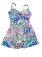 Miraclesuit X Talbots Womens Swim Dress Sz 10 Sanibel- Confetti Paisley NWT