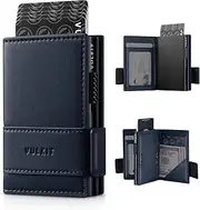 [VULKIT] Card Holder Bifold Pop Up Leather Wallet for Men RFID Blocking Metal Card Case, Holds 9 Cards and Banknotes Navy
