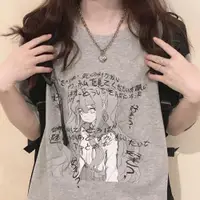 在飛比找ETMall東森購物網優惠-寬松漫畫日文印花灰色短袖T恤