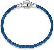 [Teleye] PU Leather Braided Bracelet 925 Sterling Silver Bracelet with Round Clasp Charm Fits for Pandora Charm Jewelry Girls Women Gifts