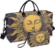 [YXYZRMY] Travel Duffel Bag Golden Sun Zodiac Symbols Gym Bag Sports Tote Bag with Multiple Interior Pockets Shoulder Weekender Bag for Women Men with Toiletry Bag 20.5”x 7.9”x 13.8, Multi-Colored, one