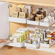 GMYMTM 3 Pack Pull Out Cabinet Organiser, 3 Sizes Slide Out Drawers for Cabinets 15.7" Deep for Kitchen Cabinets, Bathroom Cabinet Organiser, Pantry, White