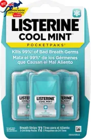 Cool Mint Pocketpaks Breath Strips Kills Bad Breath Germs, 24-Strip Pack, 3 Pack