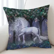 Magical White Unicorn and Birds Sacred Grove Cushion Cover