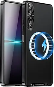Case for Sony Xperia 1 V, Metal Bumper Translucent Matte Hard PC Back Cover for, Magnetic Wireless Charging Compatibility