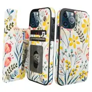 for iPhone 12/12 Pro Wallet Case with Card Holder Pattern Back Floral Flower