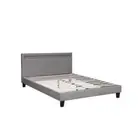 Bed Frame RGB LED King Size Wooden Grey Fabric