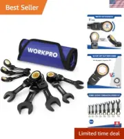 8-Piece Stubby Ratcheting Flex-Head Wrench Set Metric 8-17mm 72-Tooth CRV Tools