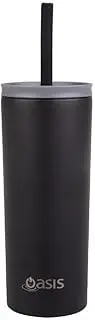 [OASIS] Super Sipper' Stainless Steel Double Wall Insulated Tumbler W/Silicone Head Straw 600Ml - Black