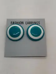 NOS VTG Green & White Lucite Plastic Button Disc Post Earrings