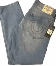 True Religion Geno Relaxed Slim Blue Jeans, Medium Cloudless Wash, 33x32, $159