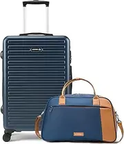 [THE ASSEMBLY] Medium Checkin 24-Inch Hard Trolley Luggage with Weekender Duffle Bag 38L, Blue & Blue, Med Checkin 24 Inch and 38 L Duffle, Luggage