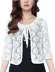 [FindThy] Women’s Tie Front Chiffon Shrug Lightweight 3/4 Sleeve Cardigan Evening Dress Bolero Wraps