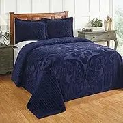 Better Trends 1 Piece Bedspread 100% Cotton Chenille Bedspreads Coverlet King Size 120" X 110", Navy Medallion Pattern Bedspread Soft Lightweight Tufted All Season Bedding Ashton Collection