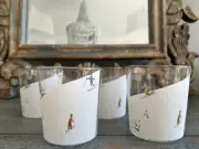 West Elm St. Jude Holiday Skiers Glassware Set of 4, NEW