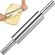 EDINNO Stainless Steel Rolling Pin, 15.5 Inches Nonstick Kitchen Roller Pin, Non Stick Rollable Pizza Dough Roller for Baking, Can Be Rolled, Household Stainless Steel Flour Stick