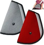 2-Pack Kids Seat Belt Adjuster Set - Maxin Soft Neck Support Headrest Seatbelt Pillow Cover & Seatbelt Adjuster for Child, Ideal for Car Seat - Red and Grey