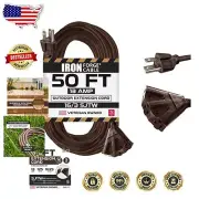 Heavy-Duty 50 Ft Outdoor Extension Cord - Weatherproof with 3 Grounded Outlets
