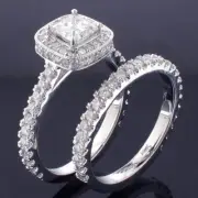 2.40 CT Diamond Encrusted Princess Cut Engagement Ring Bridal Set 14k WG G-H SI