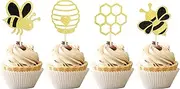 SYKYCTCY 36 Pack Bumble Bee Cupcake Toppers Glitter Bee Gender Reveal Honeycomb Cupcake Picks Baby Shower Birthday Party Cake Decorations Supplies